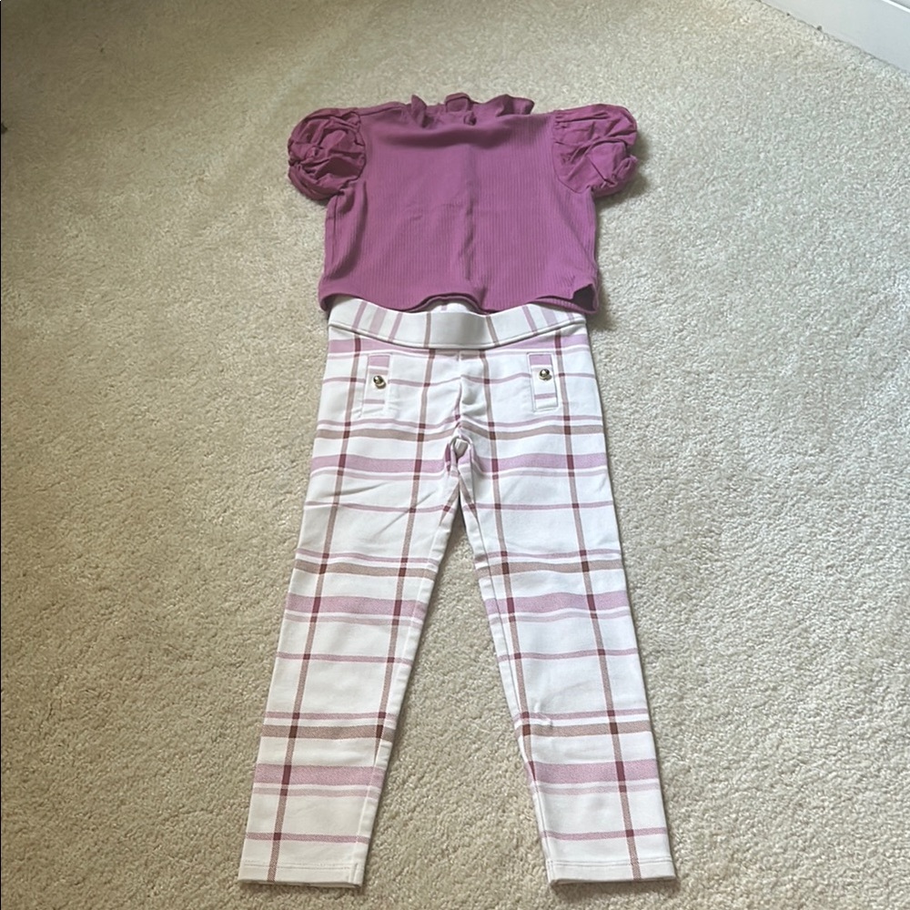 Janie and Jack Pink Top and Plaid Pants Set